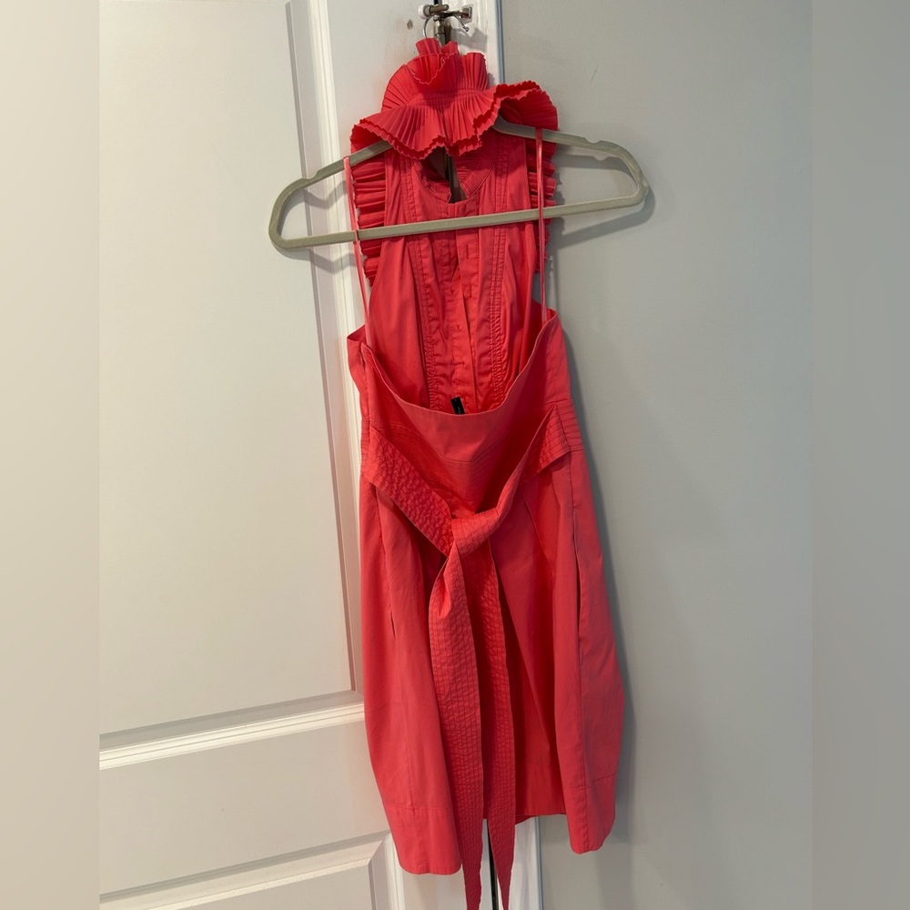 BCBGMaxAzria Hot Pink Ruffled Pleated Mini Sundress - Picture 3 of 5